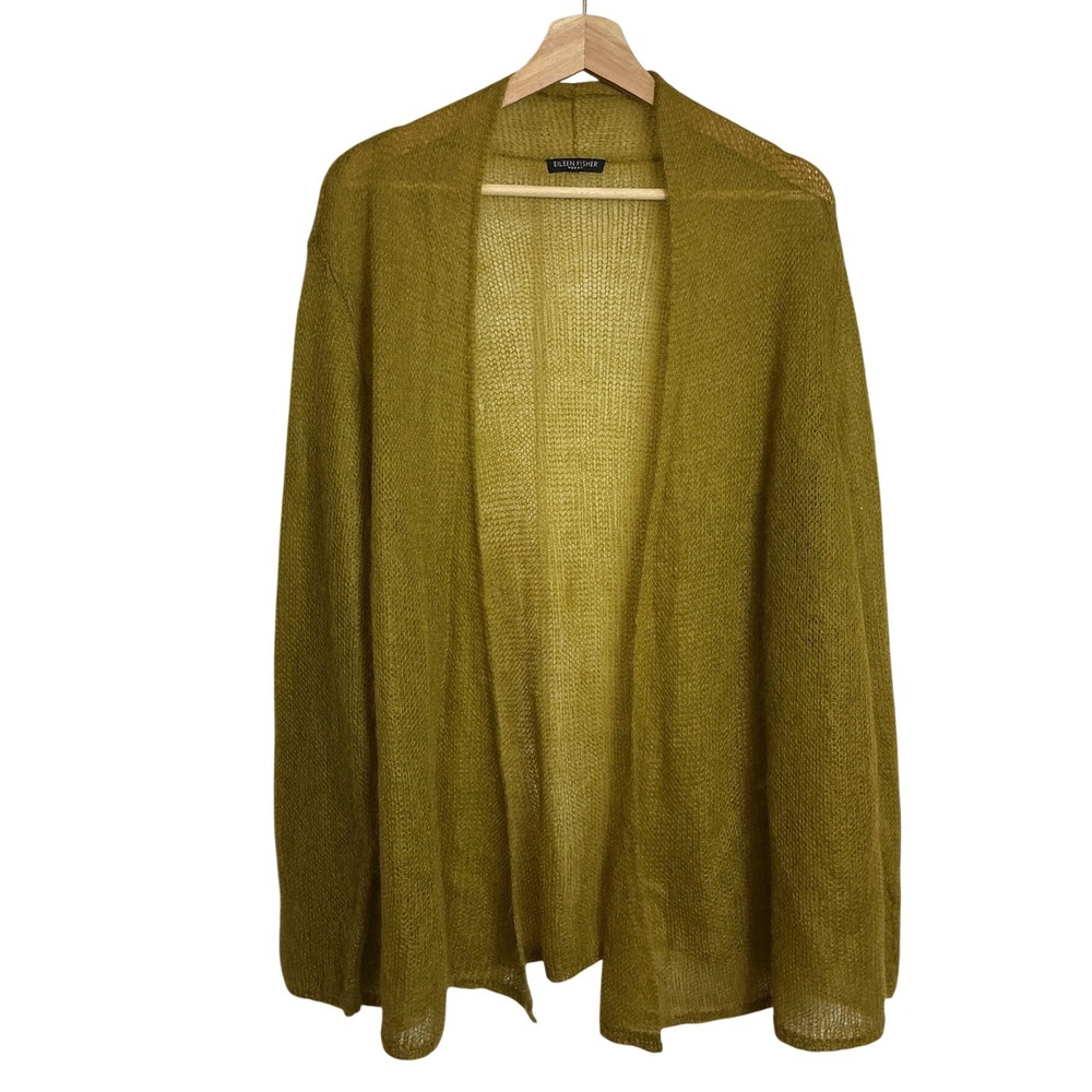 Eileen Fisher Woman 2X Mohair Blend Open Knit Cardigan Sweater Chartreuse